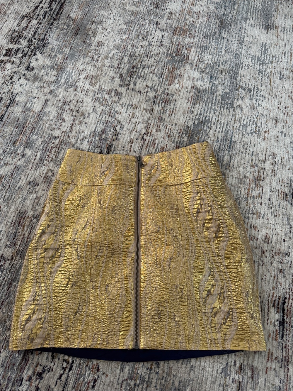 BCBGMaxAzria Metallic Gold Textured Front-Zip Mini Skirt